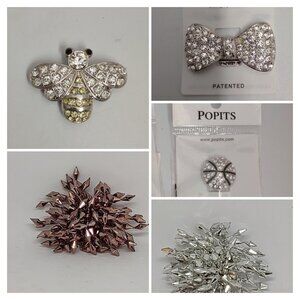 RARE Popits Silver-plated Rhinestones Bee Bursts Basketball Bow Tie Lot of 9